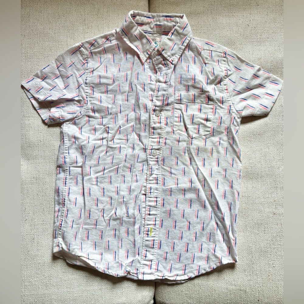 Jcrew Crewcuts White Short-Sleeve Button-Down Shirt with Navy & Pink Accents